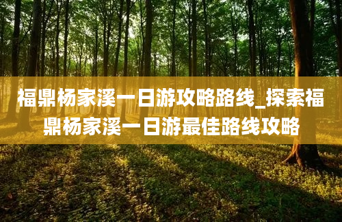 福鼎杨家溪一日游攻略路线_探索福鼎杨家溪一日游最佳路线攻略