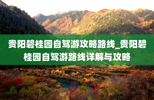 贵阳碧桂园自驾游攻略路线_贵阳碧桂园自驾游路线详解与攻略