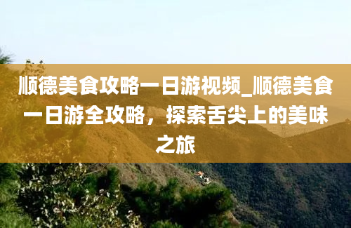 顺德美食攻略一日游视频_顺德美食一日游全攻略，探索舌尖上的美味之旅