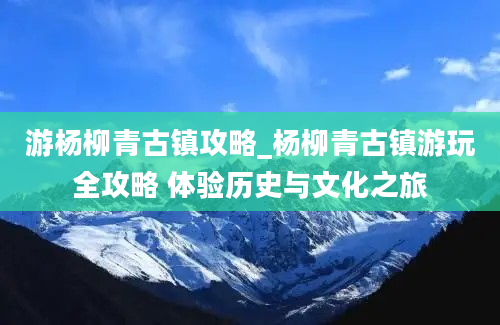 游杨柳青古镇攻略_杨柳青古镇游玩全攻略 体验历史与文化之旅