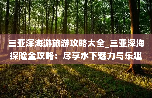 三亚深海游旅游攻略大全_三亚深海探险全攻略：尽享水下魅力与乐趣