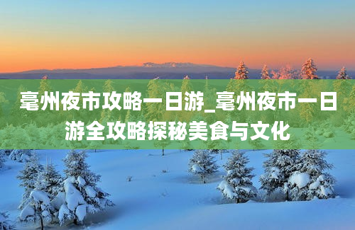 毫州夜市攻略一日游_毫州夜市一日游全攻略探秘美食与文化