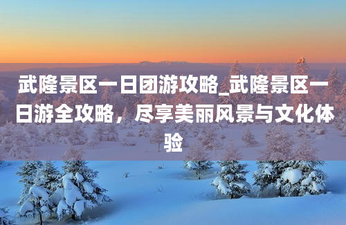 武隆景区一日团游攻略_武隆景区一日游全攻略，尽享美丽风景与文化体验