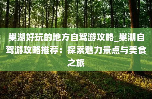 巢湖好玩的地方自驾游攻略_巢湖自驾游攻略推荐：探索魅力景点与美食之旅