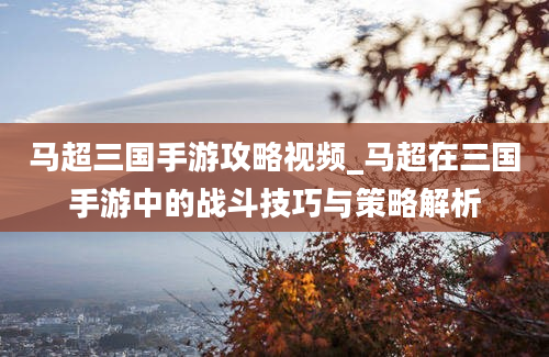 马超三国手游攻略视频_马超在三国手游中的战斗技巧与策略解析