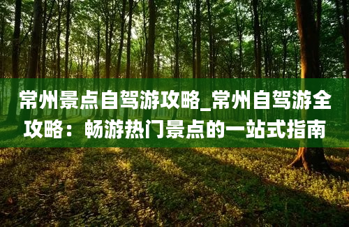 常州景点自驾游攻略_常州自驾游全攻略：畅游热门景点的一站式指南