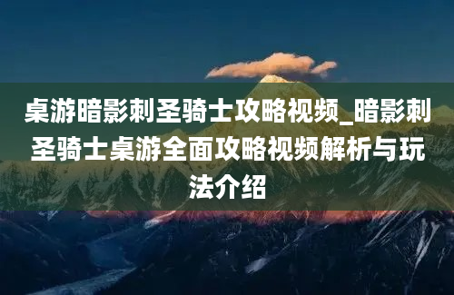 桌游暗影刺圣骑士攻略视频_暗影刺圣骑士桌游全面攻略视频解析与玩法介绍