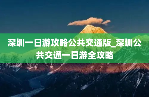 深圳一日游攻略公共交通版_深圳公共交通一日游全攻略