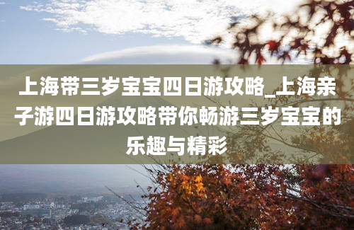 上海带三岁宝宝四日游攻略_上海亲子游四日游攻略带你畅游三岁宝宝的乐趣与精彩