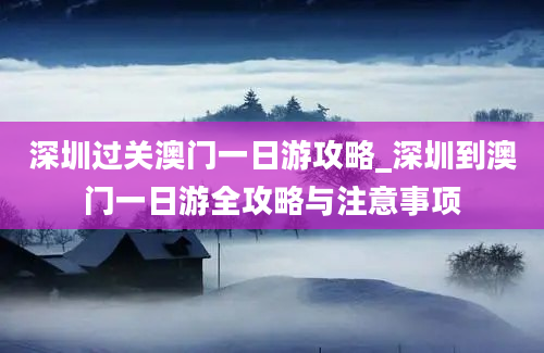 深圳过关澳门一日游攻略_深圳到澳门一日游全攻略与注意事项