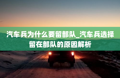 汽车兵为什么要留部队_汽车兵选择留在部队的原因解析