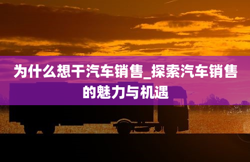 为什么想干汽车销售_探索汽车销售的魅力与机遇