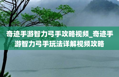 奇迹手游智力弓手攻略视频_奇迹手游智力弓手玩法详解视频攻略