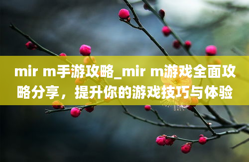 mir m手游攻略_mir m游戏全面攻略分享，提升你的游戏技巧与体验