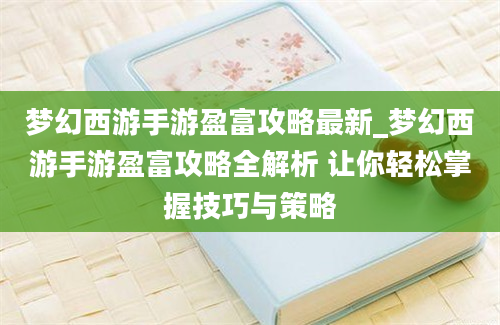 梦幻西游手游盈富攻略最新_梦幻西游手游盈富攻略全解析 让你轻松掌握技巧与策略