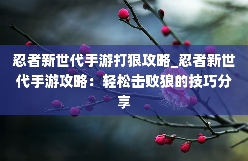 忍者新世代手游打狼攻略_忍者新世代手游攻略：轻松击败狼的技巧分享