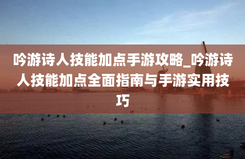 吟游诗人技能加点手游攻略_吟游诗人技能加点全面指南与手游实用技巧