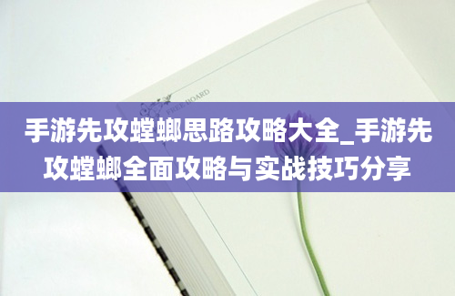 手游先攻螳螂思路攻略大全_手游先攻螳螂全面攻略与实战技巧分享