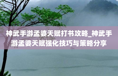 神武手游孟婆天赋打书攻略_神武手游孟婆天赋强化技巧与策略分享