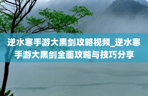 逆水寒手游大黑剑攻略视频_逆水寒手游大黑剑全面攻略与技巧分享