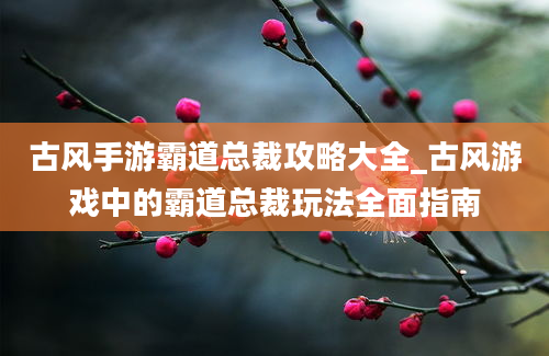 古风手游霸道总裁攻略大全_古风游戏中的霸道总裁玩法全面指南