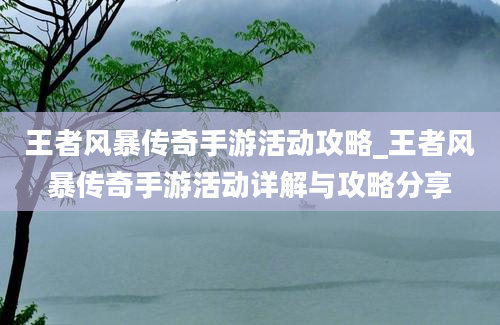 王者风暴传奇手游活动攻略_王者风暴传奇手游活动详解与攻略分享