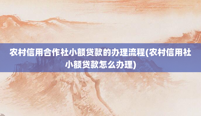 农村信用合作社小额贷款的办理流程(农村信用社小额贷款怎么办理)