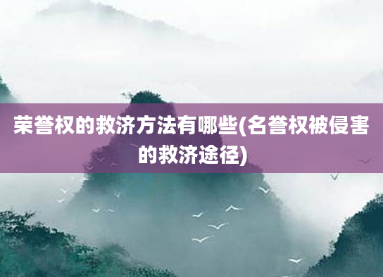 荣誉权的救济方法有哪些(名誉权被侵害的救济途径)