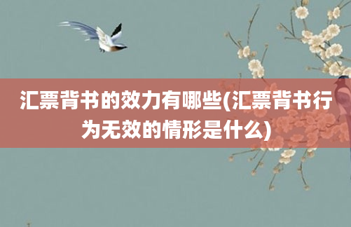 汇票背书的效力有哪些(汇票背书行为无效的情形是什么)