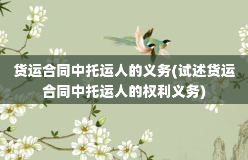 货运合同中托运人的义务(试述货运合同中托运人的权利义务)