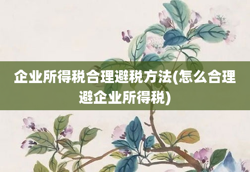 企业所得税合理避税方法(怎么合理避企业所得税)