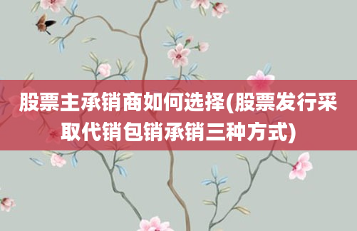 股票主承销商如何选择(股票发行采取代销包销承销三种方式)